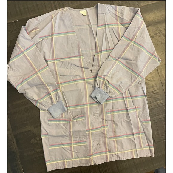 Vintage Scrub Jacket - Ribbed Sleeves-Snap Front- Sz S - Picture 1 of 8